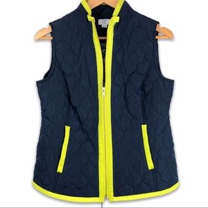 Crown & Ivy Navy & Lime Zip Up Quilted Vest Sz PM